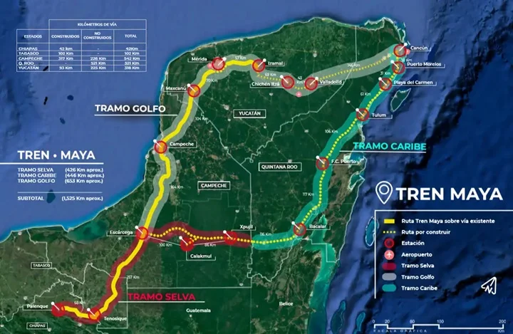 mapa recorrido tren maya 