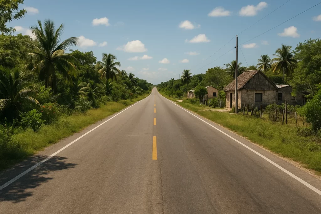 Carretera de Mérida a El Cuyo rodeada de vegetación tropical