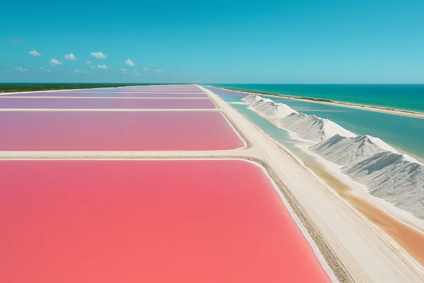 Lagunas rosas de Las Coloradas iluminadas por el sol del mediodía