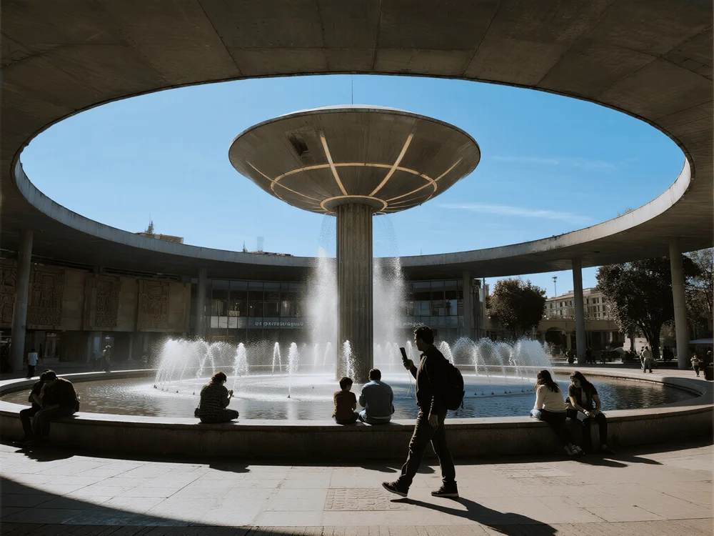 Entrada principal del Museo Nacional de Antropología con fuente del paraguas