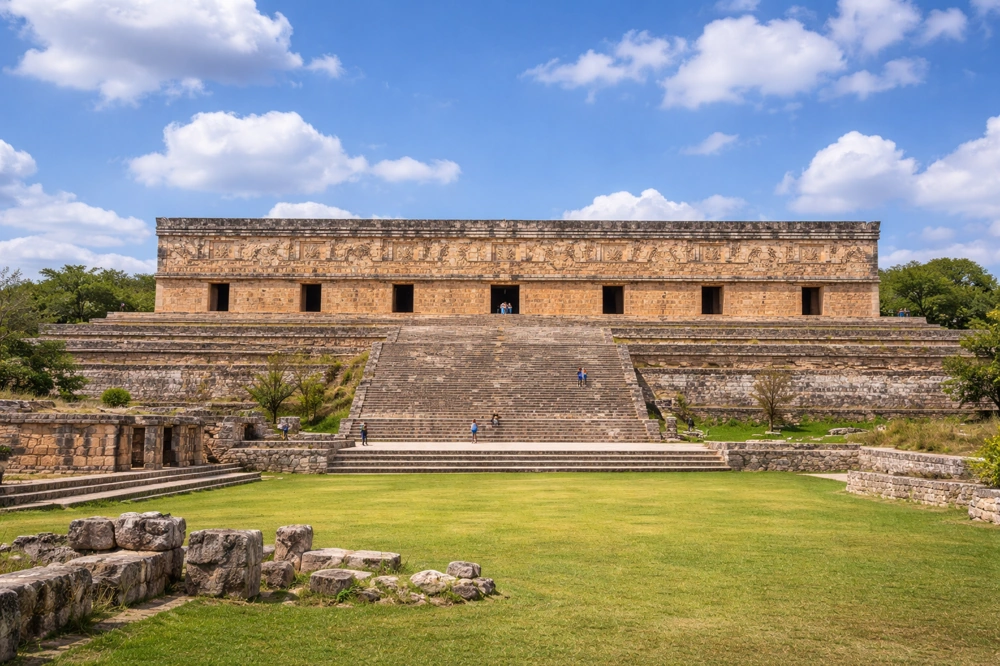 Palacio del Gobernador Uxmal con friso de 20,000 piedras talladas - arquitectura Puuc