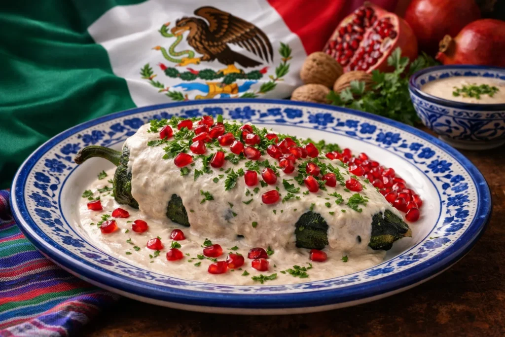 Chiles en nogada platillo patriótico colores bandera mexicana tradicional Puebla