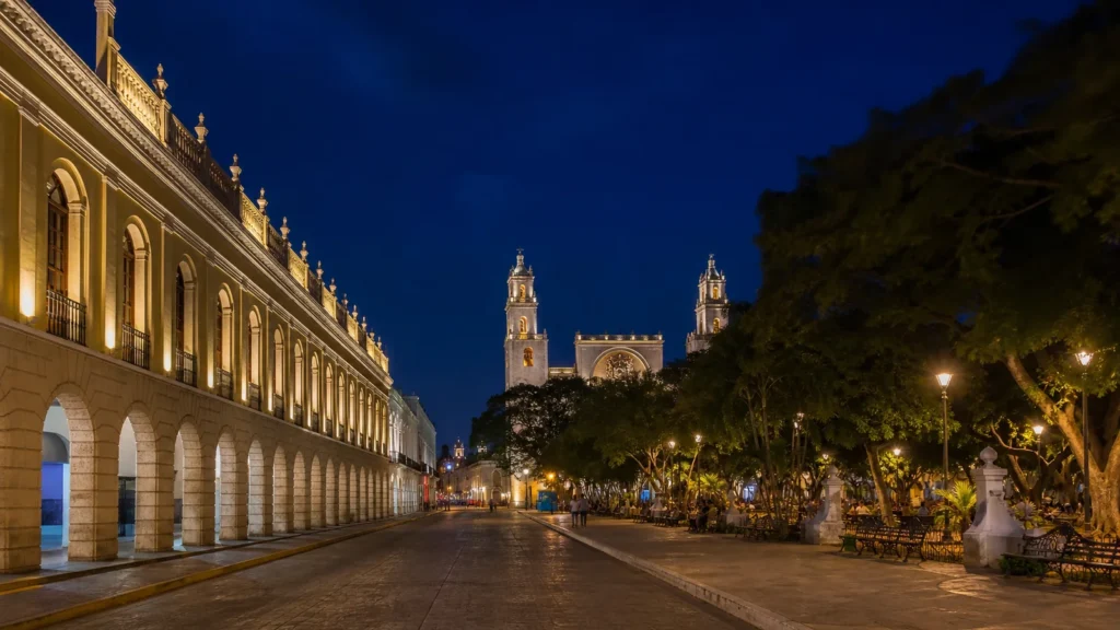 Qué hacer en Mérida de noche: centro histórico iluminado