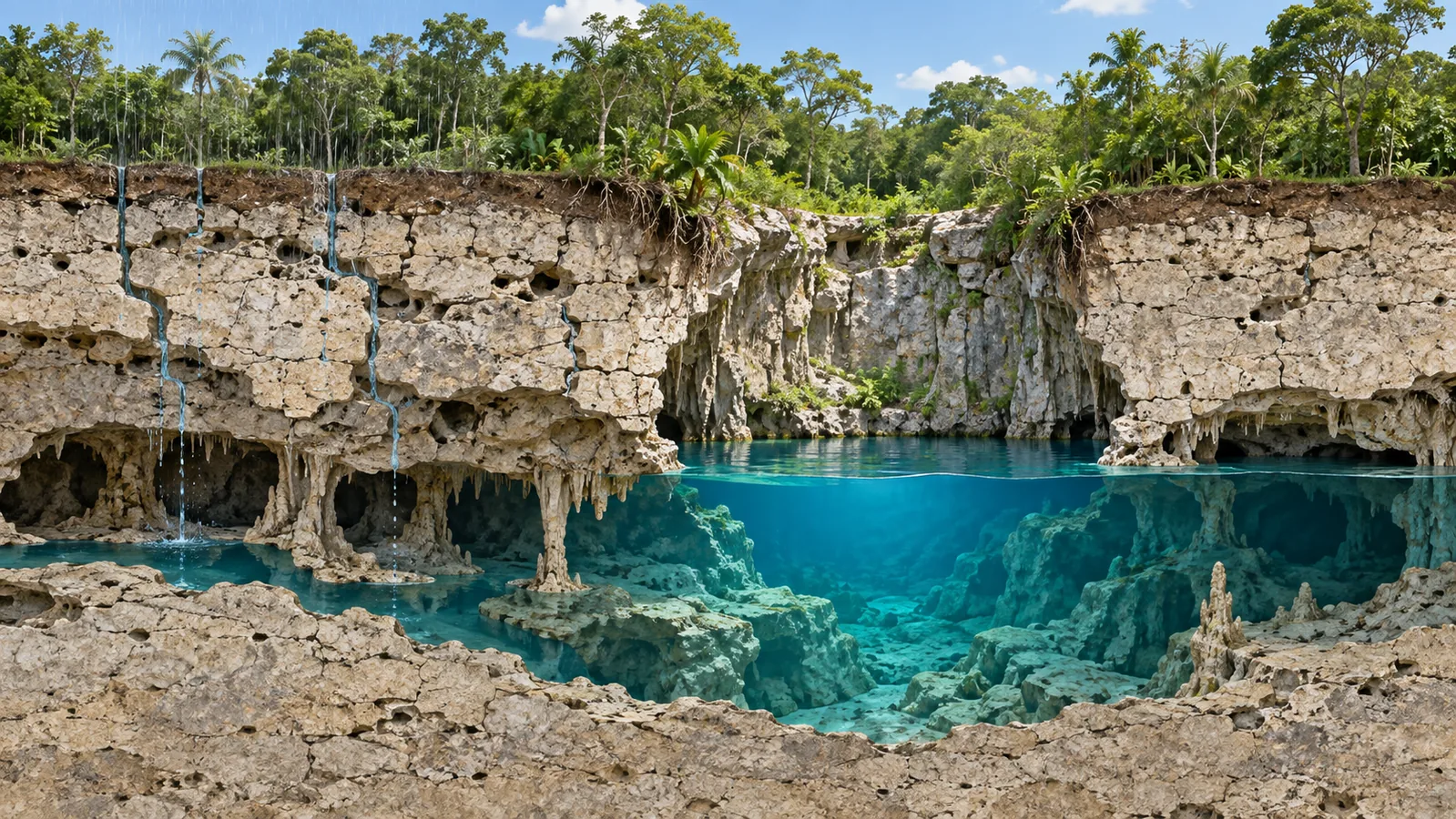 Cómo se forma un cenote en la roca caliza de Yucatán
