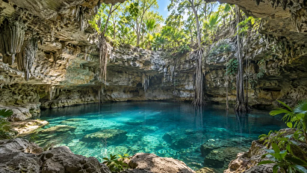 Qué es un cenote: cenote semiabierto en Yucatán